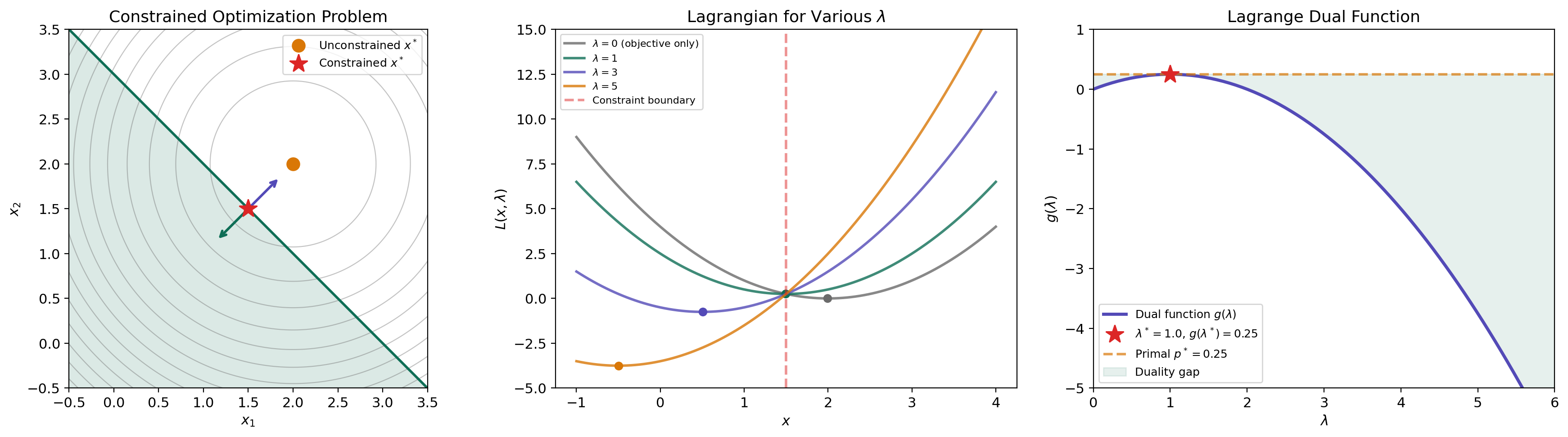 The Lagrangian, dual function, and duality gap for parameterized constrained problems