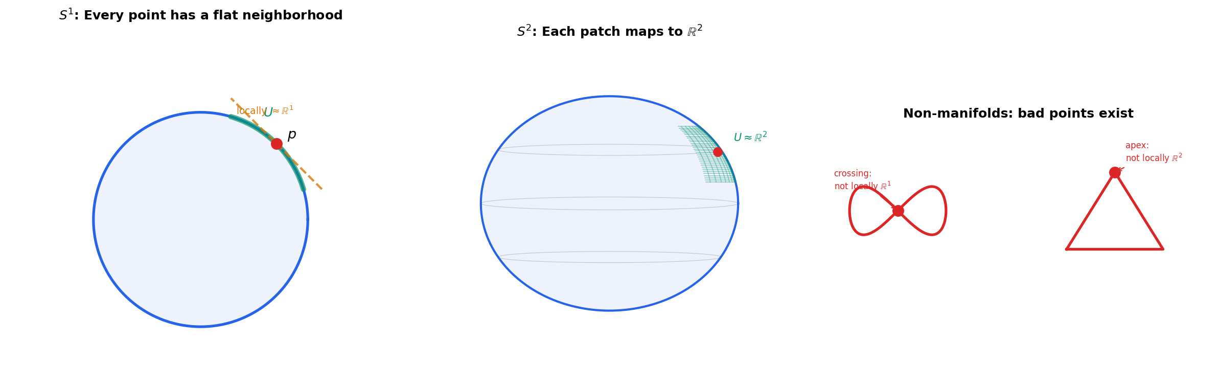 Topological manifolds: locally Euclidean neighborhoods, examples and non-examples